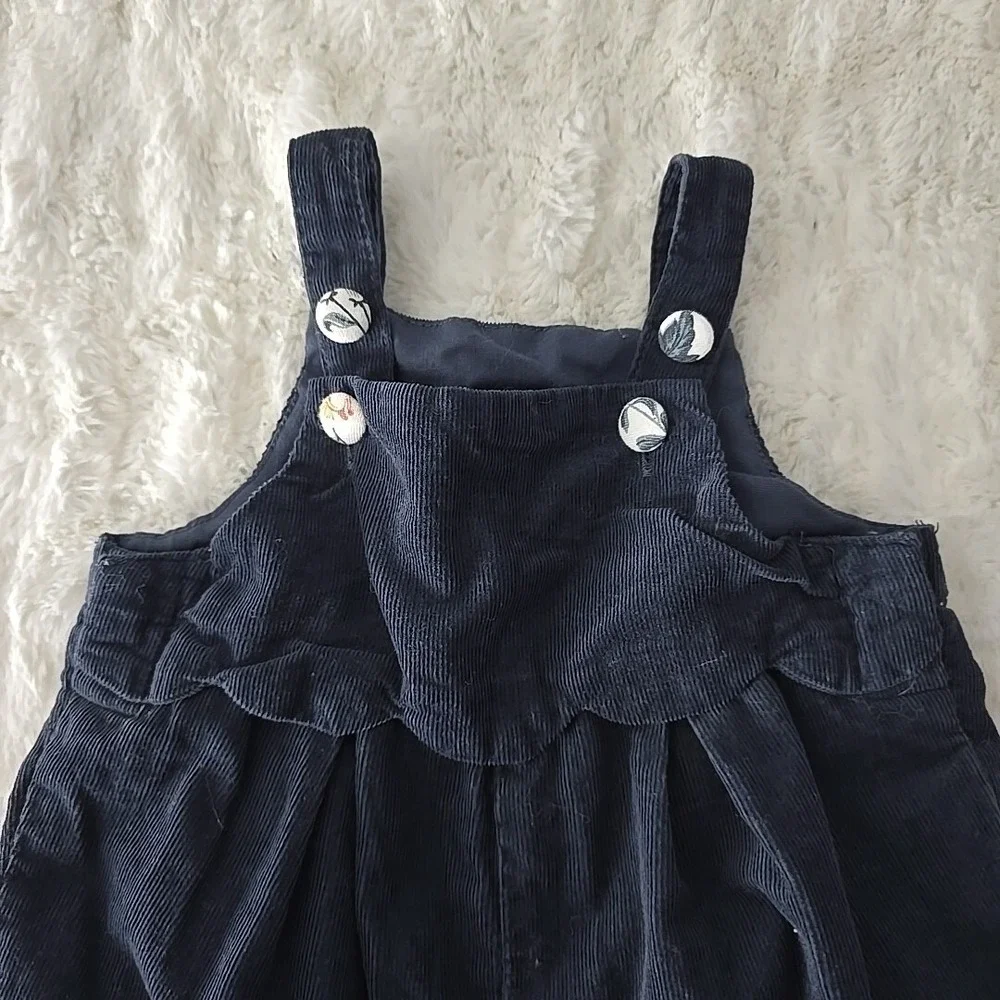 Tahari‎ Corduroy Scalloped Floral Trim Girl Romper Blue Jumpsuit 6-9mo Dainty